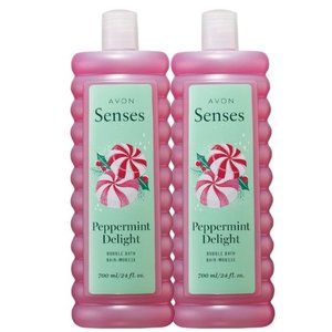 AVON SENSES PEPPERMINT DELIGHT HOLIDAY CHRISTMAS LARGE BUBBLE BATH DUO 24 FL OZ